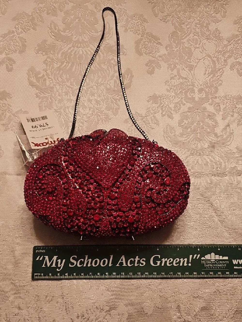 Red Crystal Embellished Oval Clutch - NWT Women Accessories